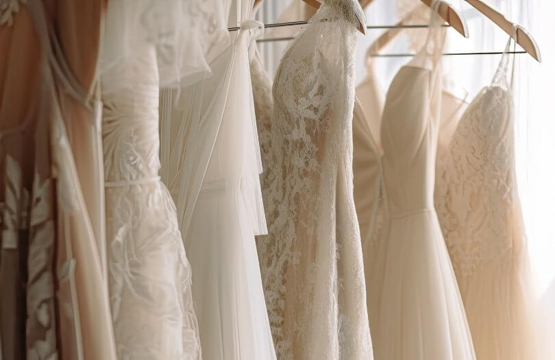 Hochzeitskleider an der Stange im Brautmodeladen MARIAGE in Neustadt-Aisch